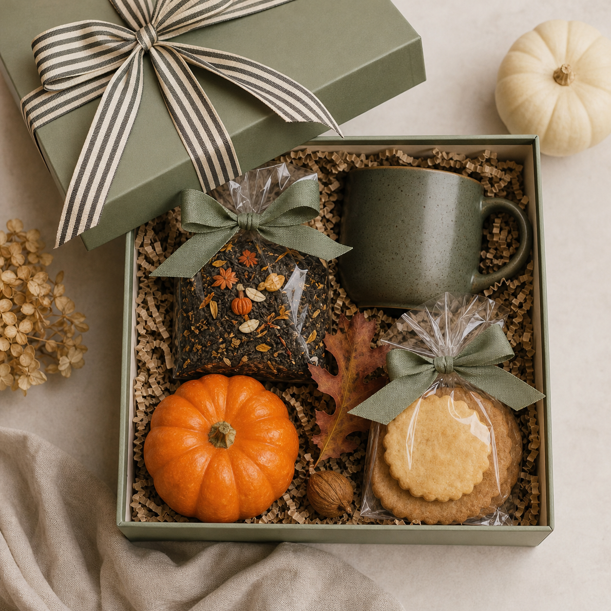 Illustrative arrangement of a Halloween gift box for The Autumn Afternoon